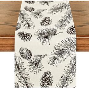 Artoid Mode Fir Pine Cone Christmas Table Runner, Seasonal Winter Leaves Kitchen Dining Table Decoration for Home Party Decor 13x72 Inch