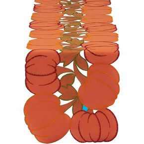 DII Fall Table Decorations Indoor Décor, Thanksgiving, Table Runner, 14x60, Embroidered Cut Work Pumpkins