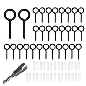 30 Pieces Stainless Steel Ceiling Hooks Screw Eye Bolt, Eye Screws for Hanging Christmas Lights Outdoor Christmas Thanksgiving Decorations Indoor Wood Securing Cables Wires(Black,1.96")
