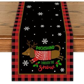 Dachshund Christmas Table Runner Christmas Dog Table Cover Buffalo Plaid Christmas Decor Dachshund New Year Xmas Decor Christmas Decorations for Home Party
