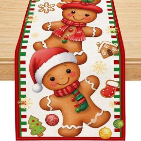 Christmas Table Runner, Gingerbread Christmas Decorations Sweet Christmas Runner for Table Seasonal Winter Holiday Decor for Indoor Outdoor Party Dining Table (13'' x 72'')