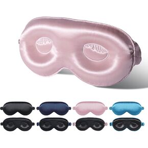BeeVines 3D Sleep Mask, 100% Real Natural Silk Eye Masks, 22 Momme Mulberry Silk Satin Sleeping Blindfold, 3D Weighted Eye Cover for False Eyelash Extensions (Pink)