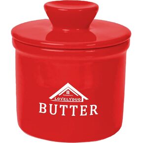 Butter Crock with Lid, French Butter Keeper to Leave On Counter with Water Line, Ceramic French Butter Dish for Spreadable Butter, White