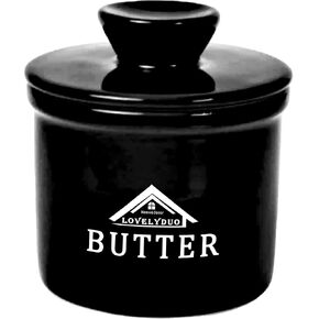 Butter Crock with Lid, French Butter Keeper to Leave On Counter with Water Line, Ceramic French Butter Dish for Spreadable Butter, White