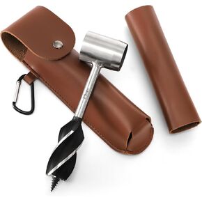 Elsjoy Survival Hand Auger Drill with Protective Case, Bushcraft Gear Settler Tool Scotch Eye Wood Auger Drill Bit, Survival Manual Drill Wrench For Camping, Bushcrafting