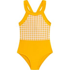 LIZENS Girls One Piece Swimwear Checkered Bathing Suit for Kids 2-12