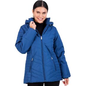 Jones NY Women's Puffer Jacket Zippered Removable Bungee Hood Womens Winter Coat, Black