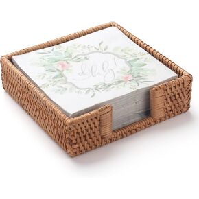 Rattan Napkin Holder Rectangular, Wicker Napkin Basket for Kitchen, Flat Napkin Holders for Paper Napkins, Woven Napkin Holders for Tables (9.5 x 5.5 x 2.2 inch)