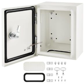TOTUFY Steel Electrical Junction Box, Carbon Steel Hinged Outdoor Electrical Enclosure Box, IP66 Waterproof Wall Mounted Metal Eletrical Box with Safety Locks and Mounting Plate (12'' x 8'' x 6'')