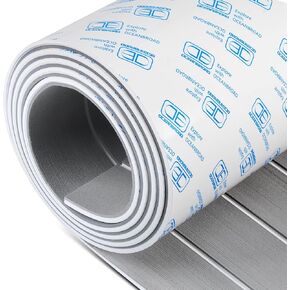 OCEANBROAD Boat Flooring EVA Foam Self-Adhesive 48''x16.8'' Faux Teak Marine Boat Decking Sheet for Boats Pontoon Jon Boat Yacht Floor, Gray with White Seam Lines