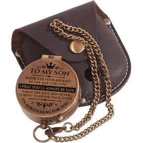To My Son Engraved Brass Pocket Compass Gift for Son, Birthday Gifts for Son from Mom, Dad, Graduation Gifts for Him, Boys, Grandson, Mini Compass, Confirmation, Easter, Christmas, Baptism