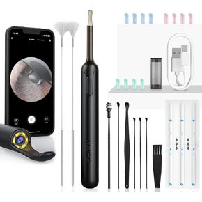 Ear Wax Removal, Ear Wax Removal Tool with 1080P HD Camera and Light, Ear Wax Removal Kit with 8 Pcs Ear Set, Ear Cleaner Kit for iOS and Android(Black)