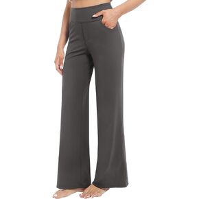 CL convallaria Womens Wide Leg Trouser Yoga Pants with Pockets High Waist Stretchy Work Casual Pants 28"/30" Petite/Regular Dark Gray XXL