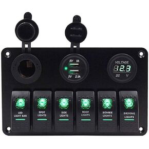 Toggle Switch Panel - MASO 12-24V 8 Gang Waterproof Dual USB Socket Charger+Cigarette Lighter Socket+Power Charge Adapter,for Yacht Boat Marine Rocker Car Truck RV etc.