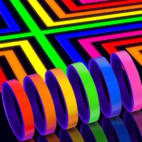 Whaline 6 Roll Glow in The Dark Tape Bright Neon Colors Luminous Glowing Tape Highlighting Rechargeable Fluorescent Warning Tape for School Prom Party Supplies, Green, Orange, Blue, Pink, Red, Yellow