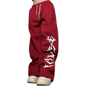 Floerns Men's Letter Print High Waist Sweatpants Drawstring Baggy Wide Leg Pants