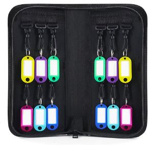Zippered Key Organizer, Portable Key Case with 12 Hooks and Tags, Waterproof & Fireproof Key Binder, Key Storage Key Box Organizer for Estate Sales, Hotel Executives, Landlord, Car Rental (Black, 12)