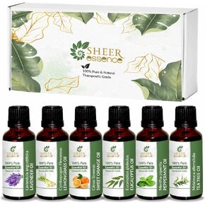 Essential Oils Set - 6 x 15ml - Top 6 Blends (Sweet Orange, Eucalyptus, Lavender, Peppermint, Tea Tree, Lemongrass) for Aromatherapy, Candles, Diffusers, Gifts, Humidifiers
