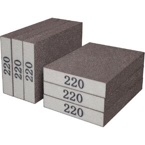 6 Pack 220 Grit Hand Sanding Block, Washable and Reusable Sanding Sponge Great for Pot Brush Pan Brush Sponge Brush Glasses Sanding Wood Sanding Metal Sanding (220 Grit)