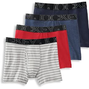 Jockey Men's Underwear ActiveBlend Boxer Brief - 4 Pack, Pewter/Black/Charcoal Heather/Quartz Grey, S