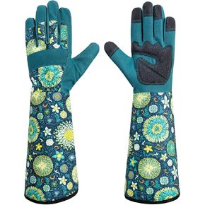Gardening Gloves for Women,Long Floral Print Garden Rose Cactus Pruning Thorn-Proof Breathable Work Gloves with Touch Screen (Medium, Dandelions)
