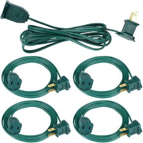 Kanayu Christmas Extension Cord Indoor Outdoor 2 Prong Electric Cord Extender, Wire Plug in and End, Ac 120 Volts for Christmas Tree Connect Extend String Lights(6 ft,Green)