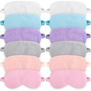 12Pcs Plush Eye Mask,Furry Sleep Masks,Soft Sleeping Blindfold with Elastic Strap & Satin Back,Faux Fur Eye Covers Night Eyeshade for Girls Women Sleep Travel Nap Sleeping,6 Colors