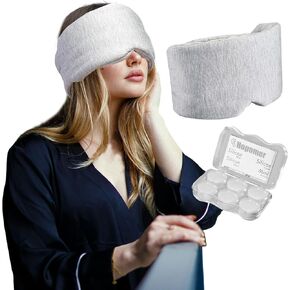 Sleep Mask and Ear Plugs for Sleeping Noise Cancelling Eye Masks for Sleep Women Men Blackout Sleep Masks with Silicone Ear Plugs Set Cooling 3D Sleep Mask for Travel Adjustable Sleep Mask