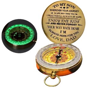 Luminous Compass Dad to Son Enjoy The Ride Compass Gift for Camping Outdoor Hiking Mountain Activities Portable Metal Compass Practical Riding Equipment Navigation Tool