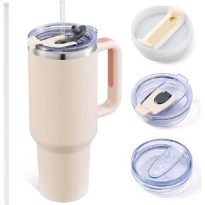 40 oz Tumbler with Handle and Straw, 3 Lids Insulated Tumblers, 100% Leak Proof Tumbler with Lid and Straw, Water Cup with Lid and Metal Straw, Stainless Steel Bottle with Straw and Lid for Water