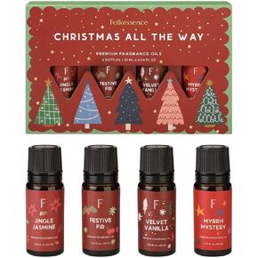 Folkulture Christmas Essential Oils for Diffuser for Home, Set of 4 Christmas Fragrance Oils Set for Diffusers for Candle Making - Jasmine, Fir, Myrrh and Vanilla Essential Oil - 4x10 ML -All The Way