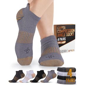 Doctor's Select Copper Ankle Compression Socks for Women and Men - 4 Pairs | Athletic Running Plantar Fasciitis Socks