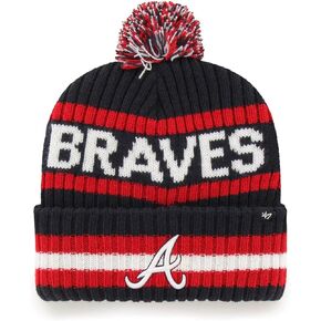 47 MLB Boys Youth 8-20 Primary Logo Bering Cuffed Knit Pom Beanie Hat (Atlanta Braves)