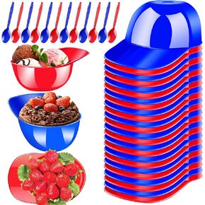 24 Pack Baseball Helmet Ice Cream Bowls with Spoons,8 oz Plastic Baseball Helmet Snack Dessert Bowl,Mini Baseball Cap Bowls for Ice Cream Party Supplies Birthday (Red,Bule)