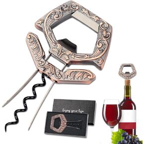 Ah So Wine Opener for Vintage Bottles, 3 in 1 Old Wine Bottle Opener, Two Prong Wine Cork Remover with Beer Bottle Opener, for Wine Connoisseurs & Collectors to Uncork (Bronze)