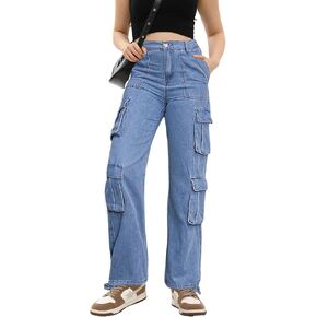 Women's Cargo Pants High Waisted Baggy Cargo Jeans Straight Leg Y2K Streetwear Trousers 8 Pockets for Women