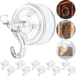 Suction Cup Hooks - 10 Pack Reusable Shower Hooks Wreath Hanger, Heavy-Duty Suction Hooks for Glass, Window, Bathroom, Kitchen - Hold Up to 13 Lbs on Smooth & Uneven Surfaces