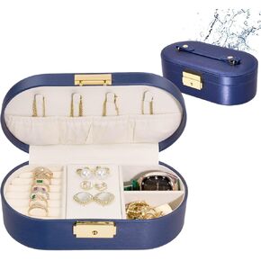 Travel Jewelry Case, 100% Anti-Tangle, Marquetry Work PU Leather Travel Jewelry Organizer with Microfiber Lining, Precision Single Thread Sewing Small Jewelry Box, Detachable Handle, Best Gift