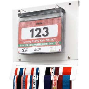J JACKCUBE DESIGN Medal Hanger Display with Race Bib Holder Wall Mounted Hanging Medal Rack Display Bib Boards Holder for Runners Holds up to 40+ Medals & 75+ Race Bibs - MK1034