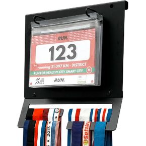 J JACKCUBE DESIGN Medal Hanger Display with Race Bib Holder Wall Mounted Hanging Medal Rack Display Bib Boards Holder for Runners Holds up to 40+ Medals & 75+ Race Bibs - MK1034 in Kuwait