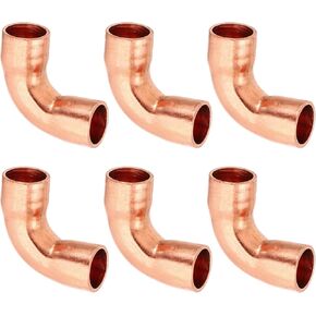 PATIKIL 1/4" ID 0.8mm Thick Elbow Copper Fitting, 6pcs 99.9% Pure Copper Pipe Fitting 90 Degree Short Radius Tube Connector Sweat Solder HVAC Refrigeration