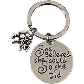 Sportybella Ski Charm Keychain, Women Ski She Believed She Could So She Did Jewelry, for Girl, Teen and Women Skiers