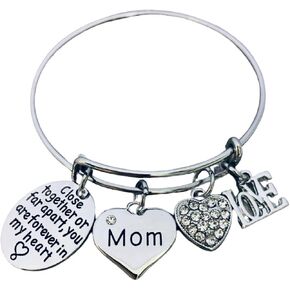 Infinity Collection Mom Bracelet- Mom Charm Bangle Jewelry- Close Together or Far Apart, You Are Forever in My Heart - Gift for Mothers, Mother’s Day, Birthday Gift for Her