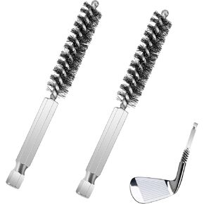 2 Pcs Golf Clubs Head Hosel Brush, Silver Golf Shaft Ferrules Brush, Stainless Steel Bore Brush Wire Brush Cleaning Tool, Electric Drill Wire Brush for Deeply Clean Debris Dust Glue