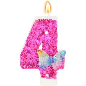 Number 3 Candles Glitter Purple and Pink Butterfly Birthday Candles for Cake Topper with Sequins Anniversary Celebrations Supplies (3)