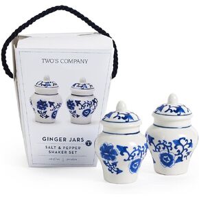 Two's Company Chinoiserie Mini Ginger Jar Salt and Pepper Shaker Set in Gift Box
