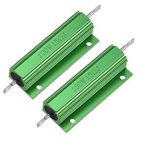 uxcell® 2 Pcs Aluminum Case Resistor 100W 15 Ohm Wirewound Green for LED Replacement Converter 100W 15RJ
