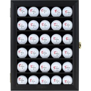 Golf Ball Display Case for Up to 30 Golf Balls, Display Cabinet Great Golfer Memorabilia Gift for Golf Enthusiasts, for Hole-in-1 Display, Wall Mount with Lockable Door Black