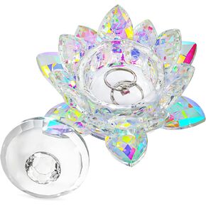 H&D HYALINE & DORA 4.5'' Crystal Lotus Flower Jewelry Box Crystal Glass Jewelry Box with Lid Flower Shaped Glass Trinket Dish for Rings Earrings Necklaces Bracelet
