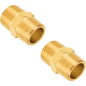 Brass Metric Hex Nipple, 1/8" Male x 1/8" Male BSPT, (2 Pack)